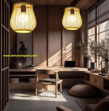 Đèn mây tre hình lồng chim bầu MT112