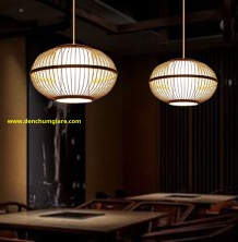 Đèn mây tre hình tròn có lồng nhựa, vải MT52