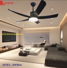 Quạt trần cánh nhựa có đèn QViFa - 410/Đen công suất 40W, động cơ DC tiết kiệm điện, đèn led 3 chế độ ánh sáng, điều khiển từ xa bằng Remote