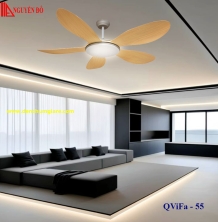 Quạt trần cánh nhựa có đèn QViFa - 55 công suất 40W, động cơ DC tiết kiệm điện, đèn led 3 chế độ ánh sáng, điều khiển từ xa bằng Remote