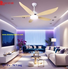 Quạt trần cánh nhựa có đèn QViFa - 58/Vàng công suất 40W, động cơ DC tiết kiệm điện, đèn led 3 chế độ ánh sáng, điều khiển từ xa bằng Remote
