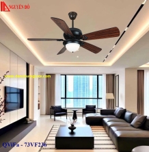 Quạt trần cánh gỗ có đèn QViFa - 73VF236 công suất 40W, động cơ DC, đèn led 3 chế độ ánh sáng, điều khiển từ xa bằng Remote