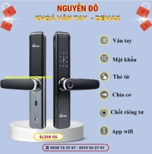 Khoá vân tay cửa gỗ Demax SL268 GS màu Xám khói tiêu chuẩn Đức với 6 tính năng nổi bật 