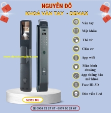 Khoá vân tay cửa gỗ Demax SL919 MG màu Xám ánh kim tiêu chuẩn Đức với 9 tính năng nổi bật 