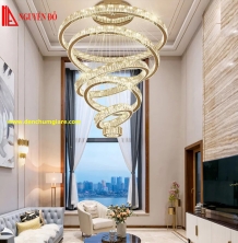Đèn thả hiện đại, đèn thả pha lê TH-8083-21, 3 chế độ ánh sáng, tạo hình bởi 6 vòng pha lê cao cấp
