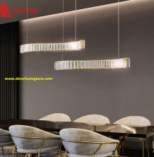 Đèn thả hiện đại, đèn thả pha lê TH-823-24, 3 chế độ ánh sáng, tạo hình bởi 2 thanh pha lê ngang gợn sóng