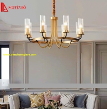 Đèn chùm hiện đại, đèn chùm trang trí TH-833-21, tạo hình bởi hình trụ tròn thuỷ tinh và nến trang trí