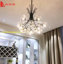 Đèn thả hiện đại, đèn thả pha lê TH-105A-21, tạo hình thành chùm hoa thuỷ tinh với thân đèn màu đen