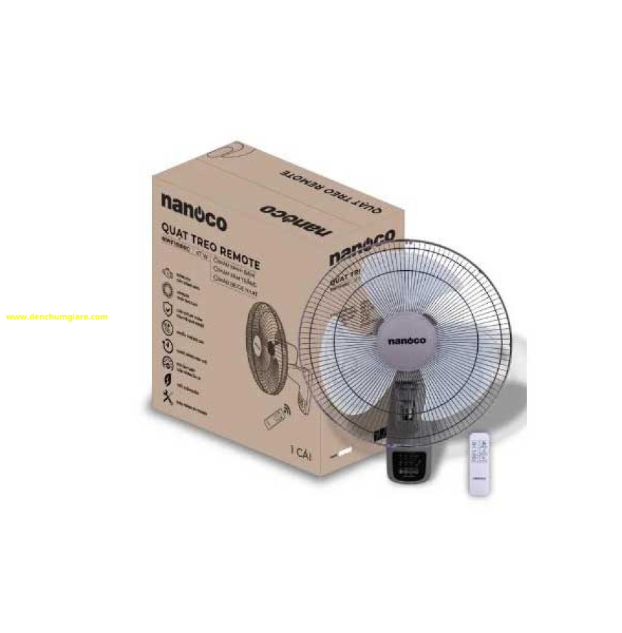 Quạt treo tường có remote màu xám Nanoco NWF1610RC-G