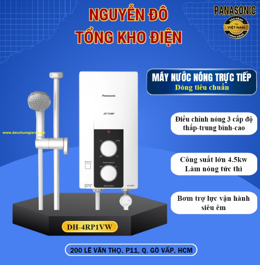 Máy nước nóng trực tiếp Panasonic DH-4RP1VW có bơm trợ lực, dòng tiêu chuẩn điều chỉnh nhiệt độ theo 3 cấp độ 