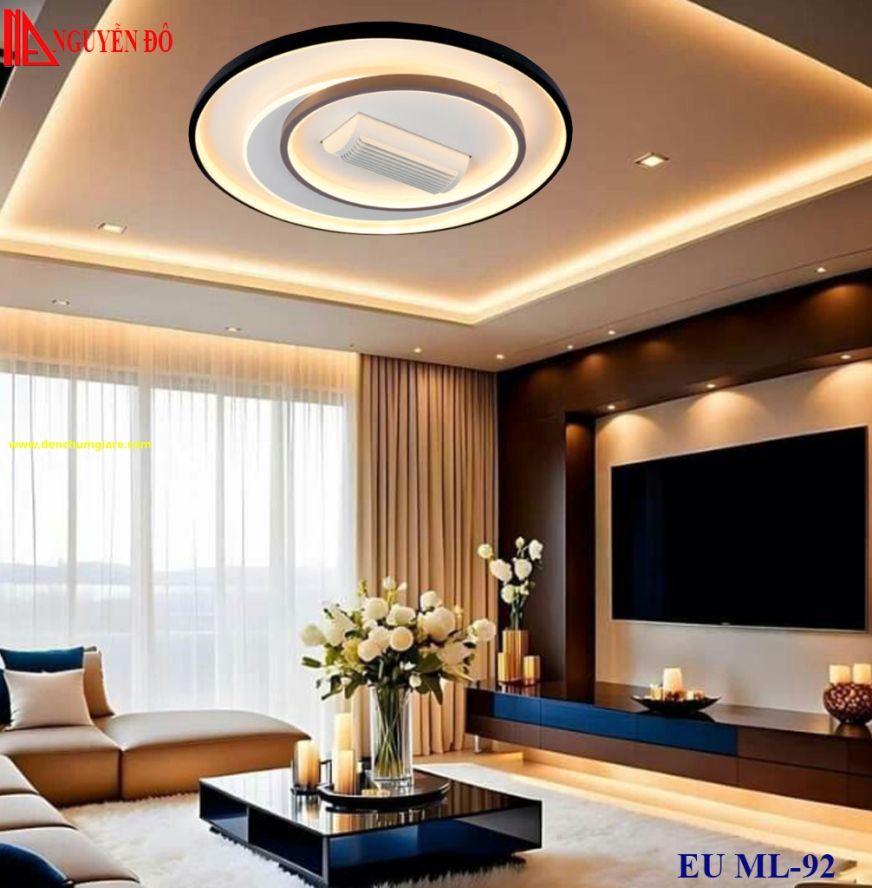 Quạt không cánh, quạt trần không cánh EU ML-92, công suất 30W, điều khiển bằng Remote, bóng led 3 chế độ ánh sáng