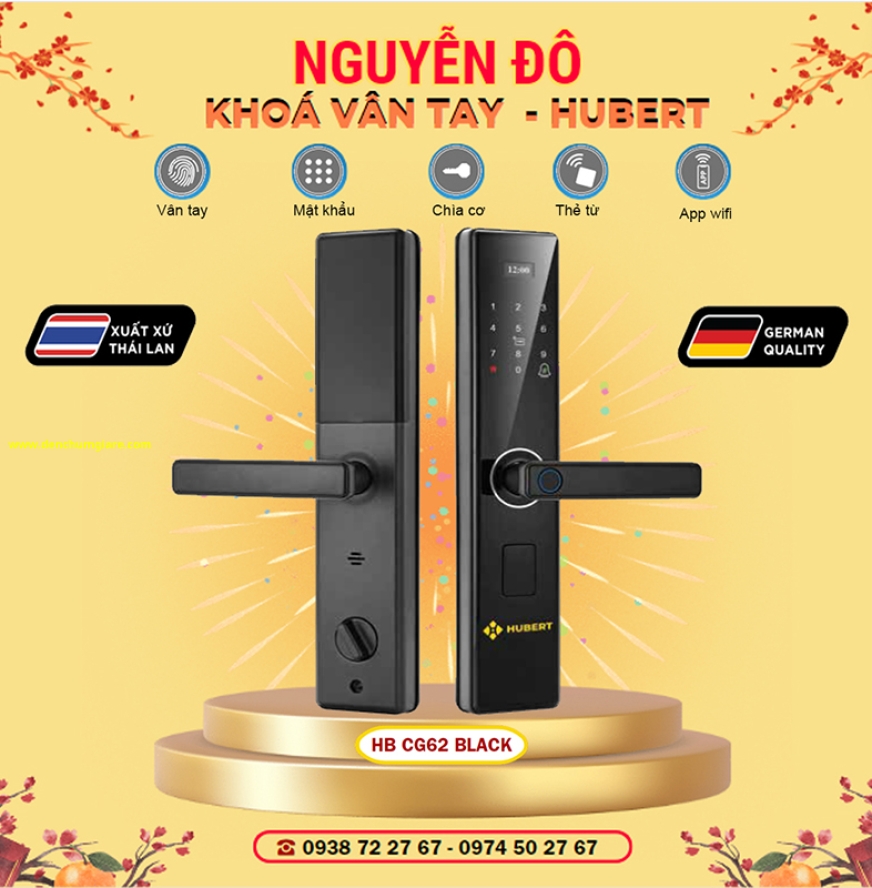Khoá vân tay cửa gỗ HUBERT HB CG62 Black/Grey/Copper tiêu chuẩn Đức với 5 tính năng nổi bật