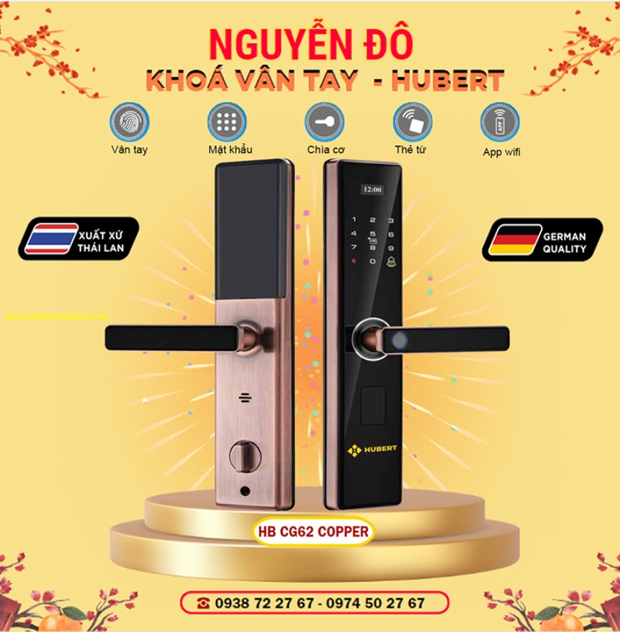 Khoá vân tay cửa gỗ HUBERT HB CG62 Black/Grey/Copper tiêu chuẩn Đức với 5 tính năng nổi bật