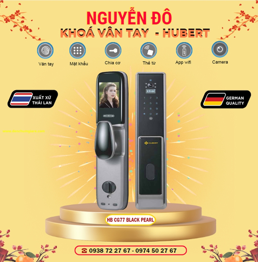 Khoá vân tay cửa gỗ HUBERT HB CG77 Copper/Black Pearl  tiêu chuẩn Đức với 6 tính năng nổi bật