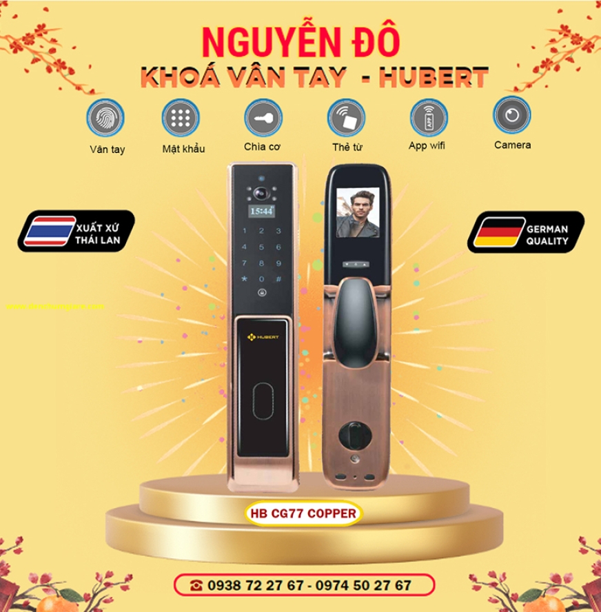 Khoá vân tay cửa gỗ HUBERT HB CG77 Copper/Black Pearl  tiêu chuẩn Đức với 6 tính năng nổi bật