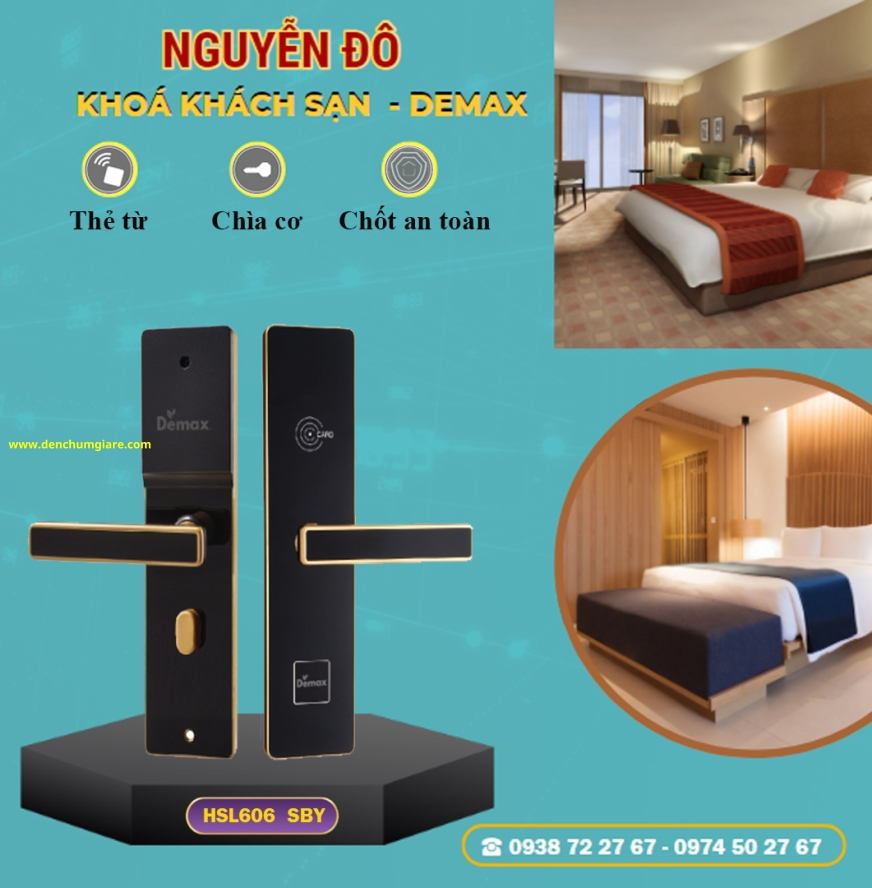 Khoá cửa khách sạn DEMAX HSL606 với 2 màu Đen viền Bạc/Đen viền Vàng tiêu chuẩn Đức 