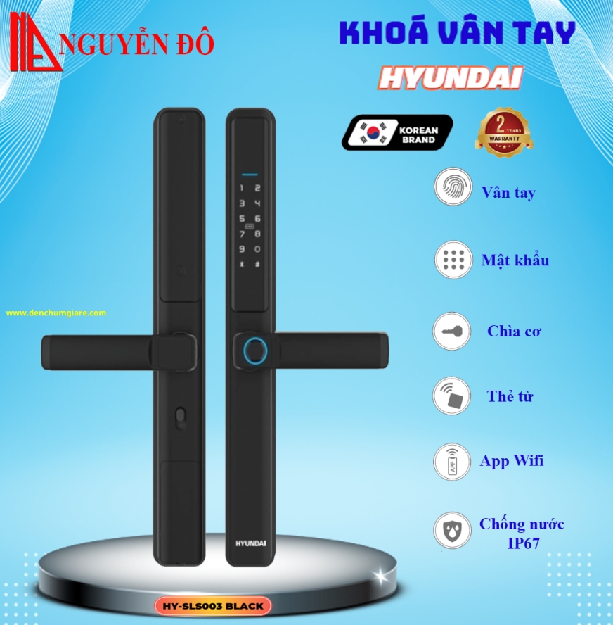 Khoá vân tay cửa nhôm Hyundai  HY-SLS003 BLACK tiêu chuẩn Hàn Quốc với 5 tính năng nổi bật 