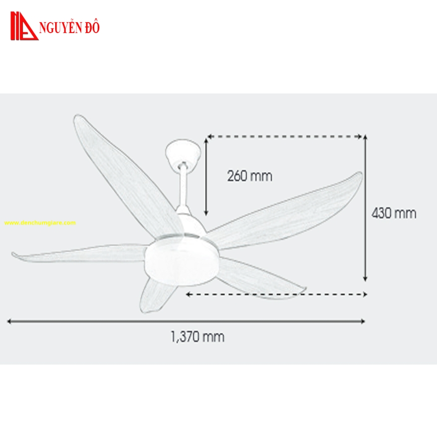 Quạt trần cánh nhựa có đèn QViFa - 56/Trắng công suất 40W, động cơ DC tiết kiệm điện, đèn led 3 chế độ ánh sáng, điều khiển từ xa bằng Remote