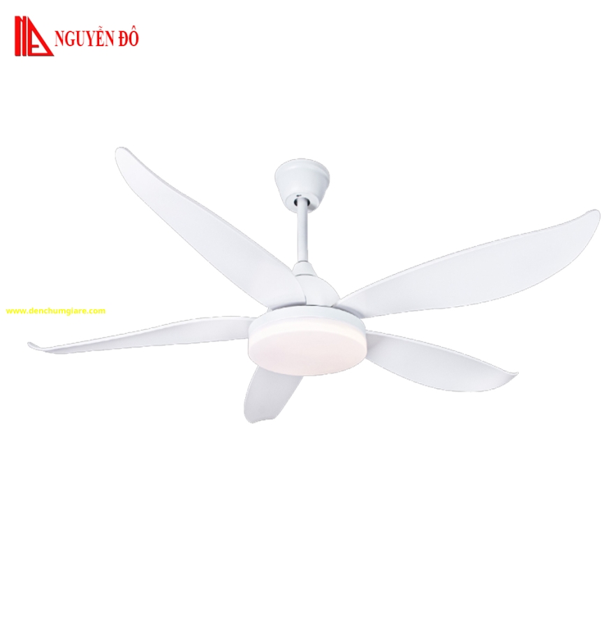Quạt trần cánh nhựa có đèn QViFa - 56/Trắng công suất 40W, động cơ DC tiết kiệm điện, đèn led 3 chế độ ánh sáng, điều khiển từ xa bằng Remote