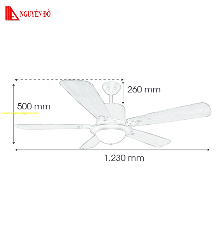 Quạt trần cánh gỗ có đèn QViFa - 73VF236 công suất 40W, động cơ DC, đèn led 3 chế độ ánh sáng, điều khiển từ xa bằng Remote