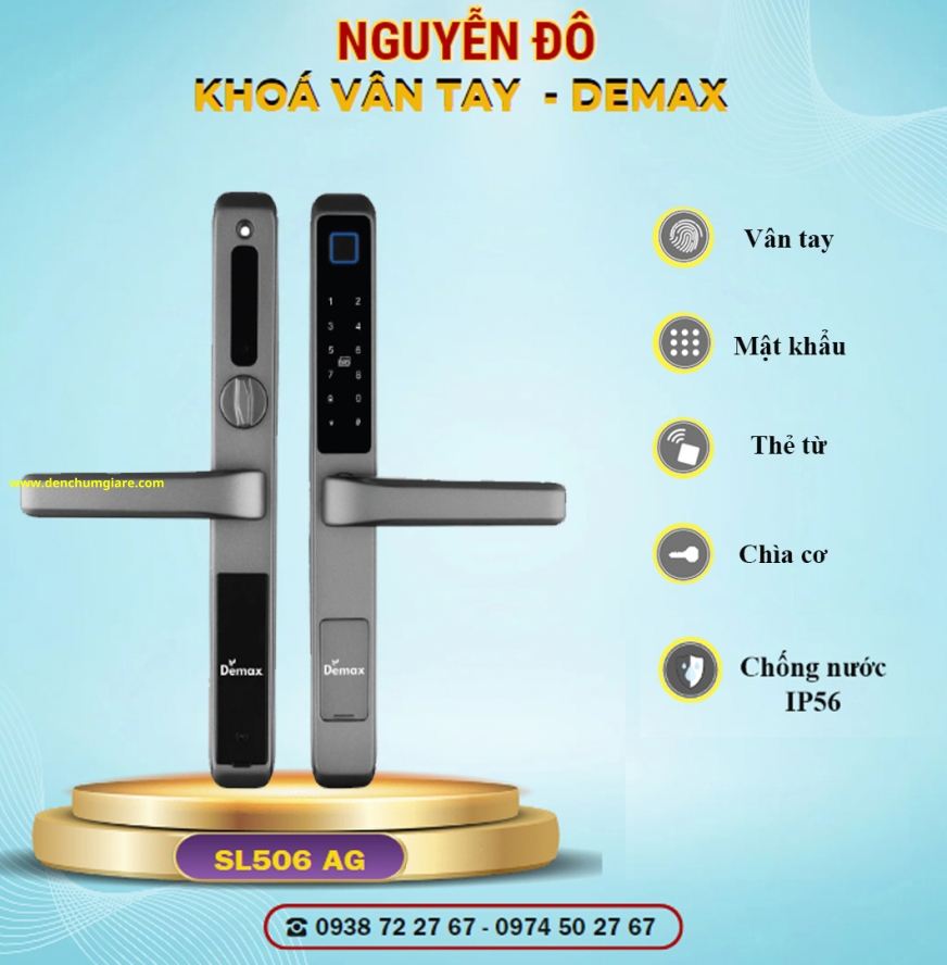 Khoá vân tay cửa nhôm Demax SL606 AG/ SL506 AG tiêu chuẩn Đức với 6 tính năng nổi bật 
