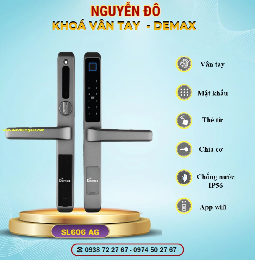 Khoá vân tay cửa nhôm Demax SL606 AG/ SL506 AG tiêu chuẩn Đức với 6 tính năng nổi bật 
