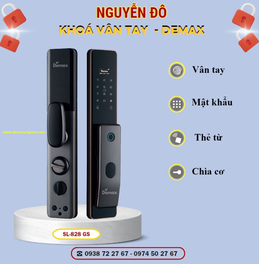Khoá vân tay cửa gỗ Demax SL828 AC/SL828 GS tiêu chuẩn Đức với 4 tính năng nổi bật 