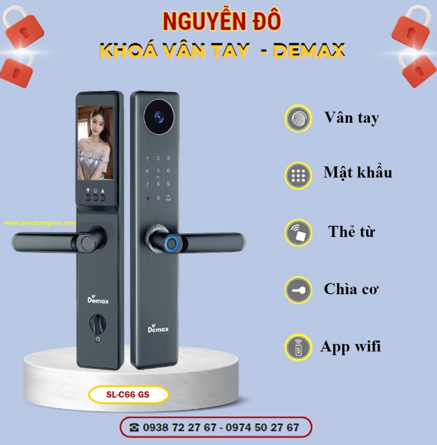 Khoá vân tay cửa gỗ Demax SL-C66 BL/ SL-C66 GS tiêu chuẩn Đức với 5 tính năng nổi bật 