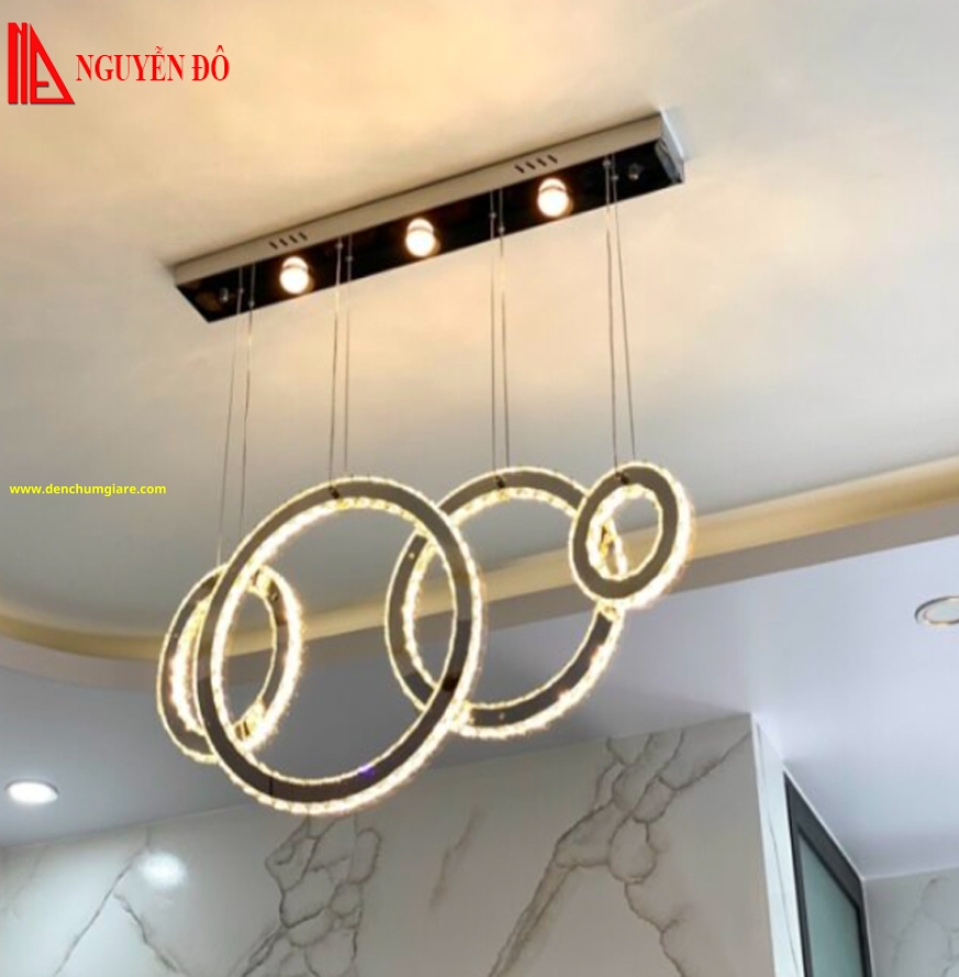 Đèn thả hiện đại, đèn thả pha lê TH-810-21, 3 chế độ ánh sáng, tạo hình với 4 vòng 