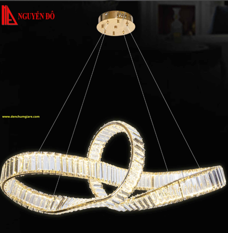 Đèn thả hiện đại, đèn thả pha lê TH-826-24, 3 chế độ ánh sáng, tạo hình bởi pha lê vòng xoắn.