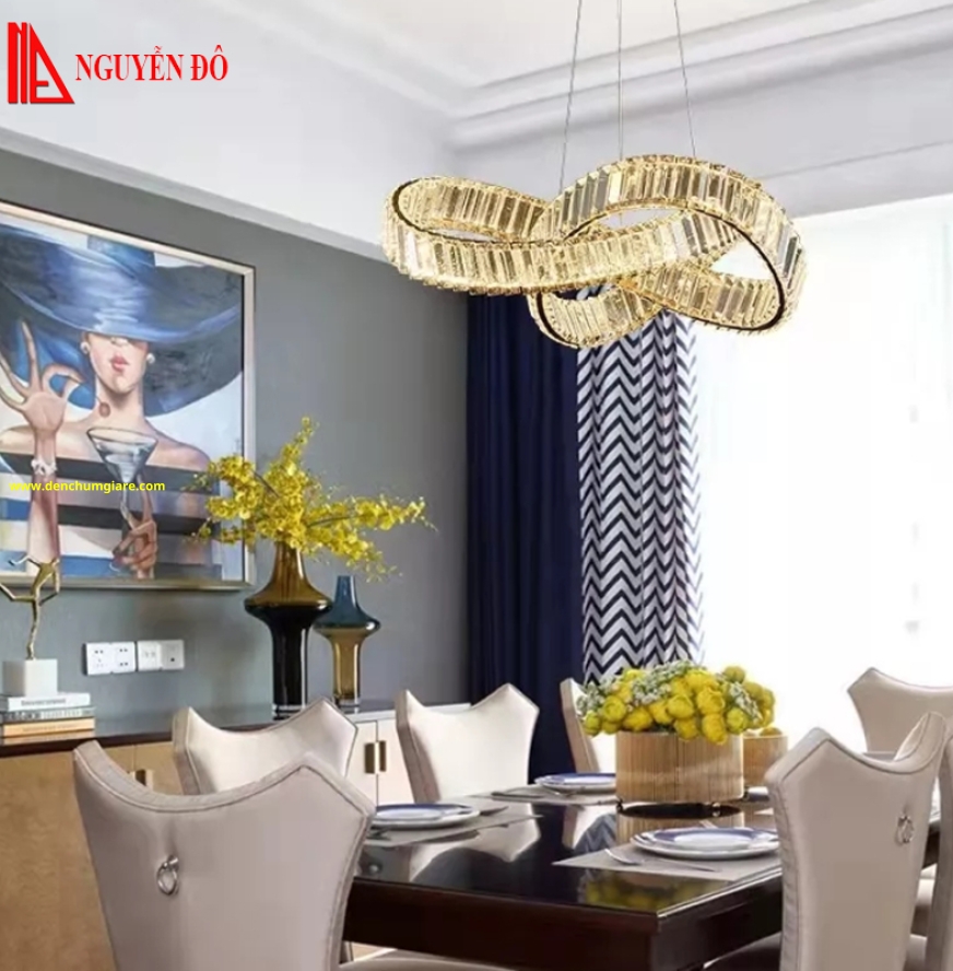 Đèn thả hiện đại, đèn thả pha lê TH-8318-23, tạo hình bởi vòng xoắn pha lê cao cấp 