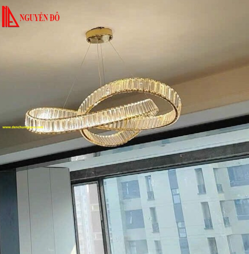 Đèn thả hiện đại, đèn thả pha lê TH-8318-23, tạo hình bởi vòng xoắn pha lê cao cấp 