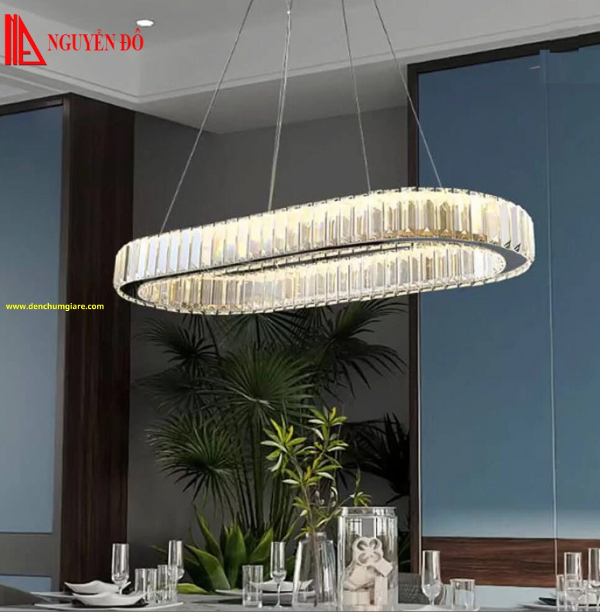 Đèn thả hiện đại, đèn thả pha lê TH-8319 tạo hình bởi 1 vòng pha lê cao cấp hình oval