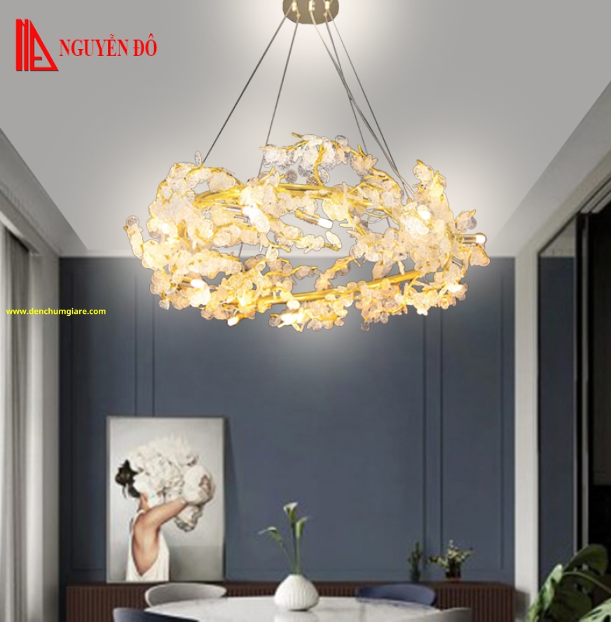 Đèn thả hiện đại, đèn thả pha lê TH-8335/336/337, tạo hình hoa lá Nguyệt Quế độc đáo 