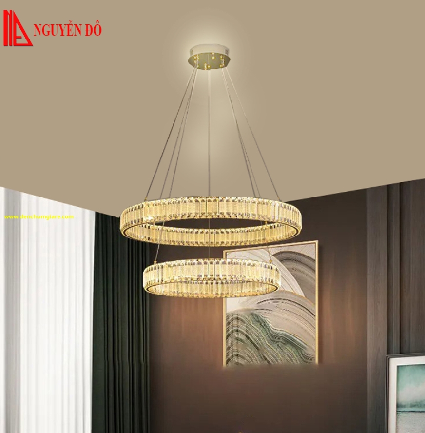 Đèn thả hiện đại, đèn thả pha lê TH-8343 tạo hình bởi 2 vòng pha lê cao cấp 
